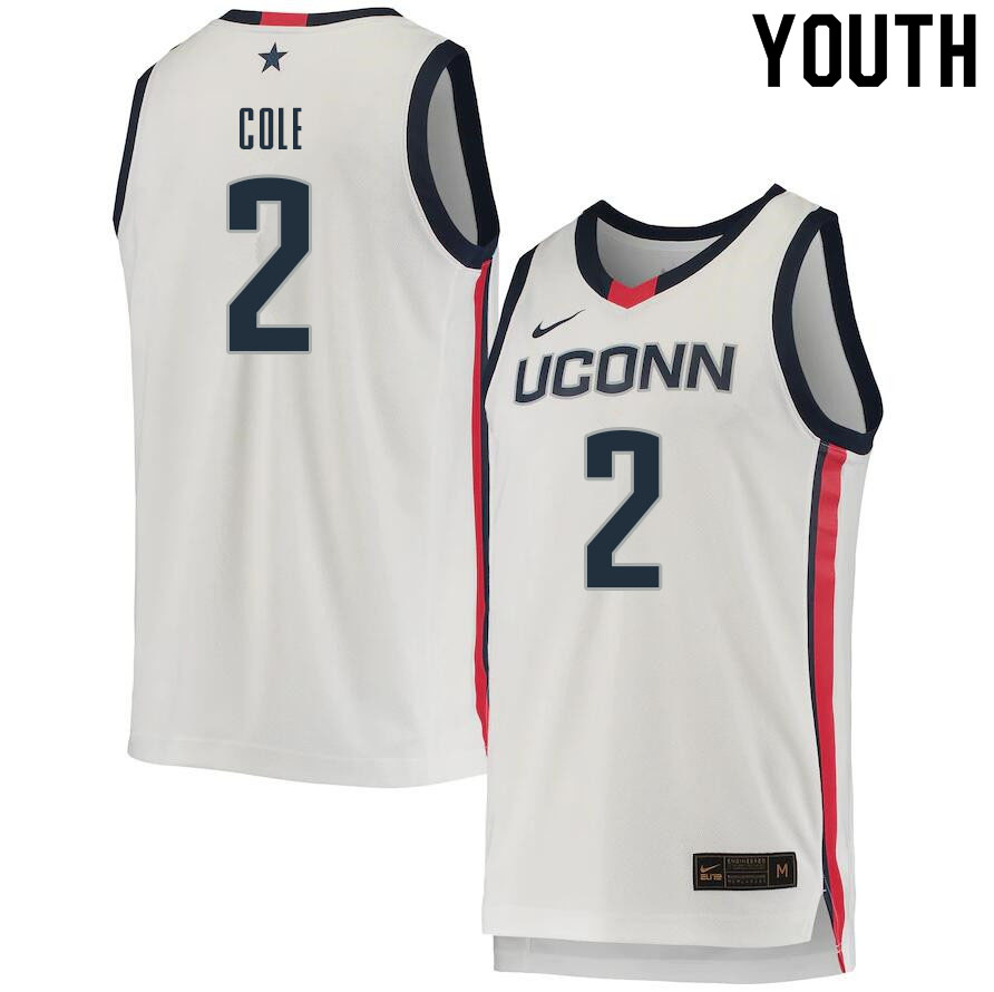 Youth #2 R.J. Cole Uconn Huskies College Basketball Jerseys Sale-White - Click Image to Close